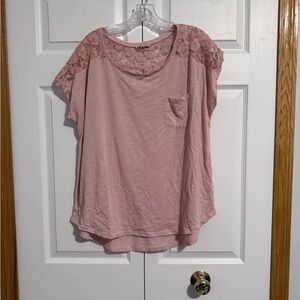 Loralette Blush Lace Detail Short Sleeve Top
